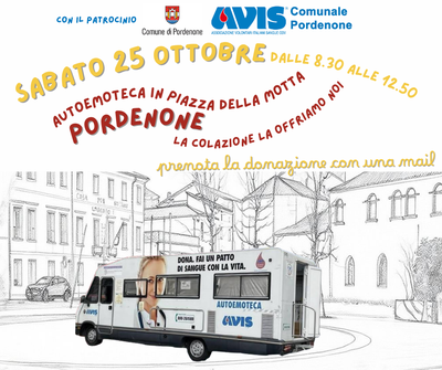 Sta per tornare l'autoemoteca in Piazza della Motta! L'appuntamento è per Sabato 25 Ottobre dalle 8:30 alle 12:50! Un'occasione per donare in una location privilegiata. A tutti i donatori verrà offerto un ristoro ed un omaggio a ricordo della giornata. Poiché la donazione  di sangue o plasma è accessibile solo su appuntamento, contattaci via mail se vuoi prenotarla.